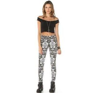MINK PINK The Reflections BLACK WHITE Floral Printed JEANS 4-Pocket XS
